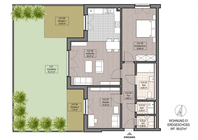 Grundriss Heppenheim Terrassenwohnung Terrassenwohnung mit Garten - Exklusive Neubau Immobilie - Heppenheim *barrierefrei* +RESERVIERT*