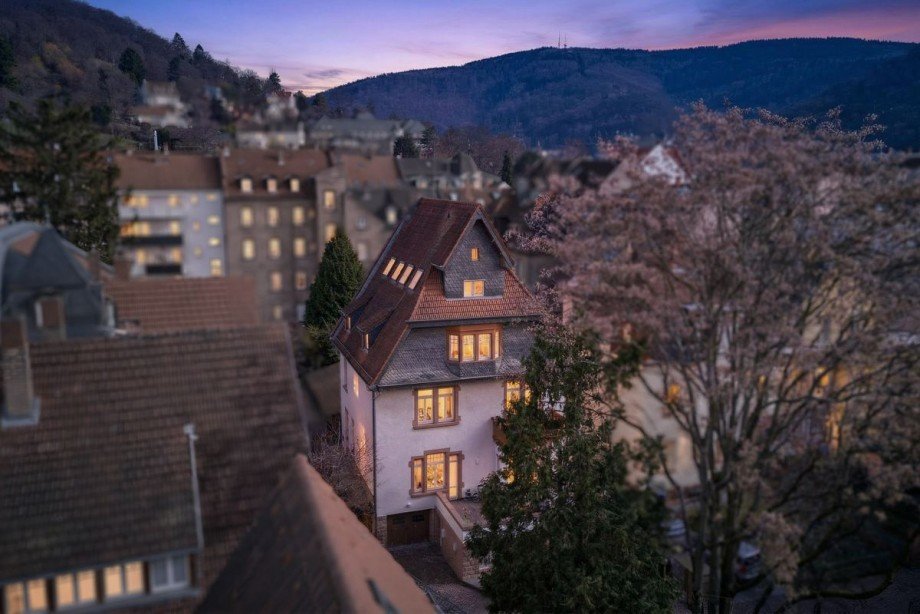Au�enansicht Abendd�mmerung Mehrfamilienhaus Heidelberg