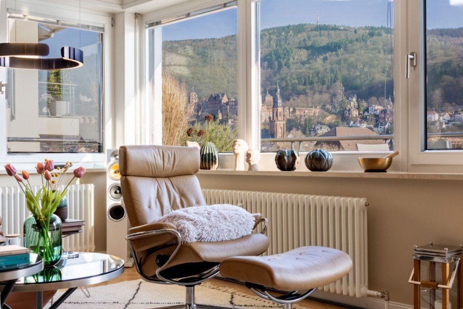 Wohnzimmer mit Schlossblick Etagenwohnung Heidelberg